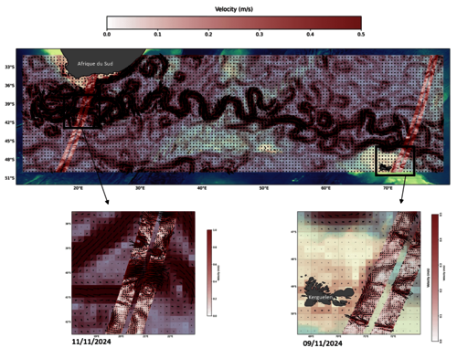 Courants géostrophiques mesurés par satellite SWOT