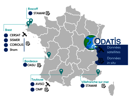 Les centres de données et services du pôle Océan ODATIS.