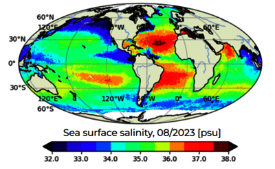 Salinité de surface mesurée par SMOS